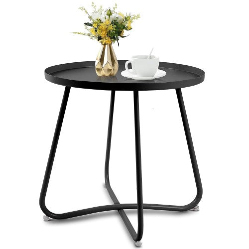 Outdoor Side Table, Round Modern Metal Side Table End Table with Raised Edge for Home, Garden, Balcony, Yard (Black) Outdoor Side Table, Round Modern Metal Side Table End Table with Raised Edge for Home, Garden, Balcony, Yard (Black)